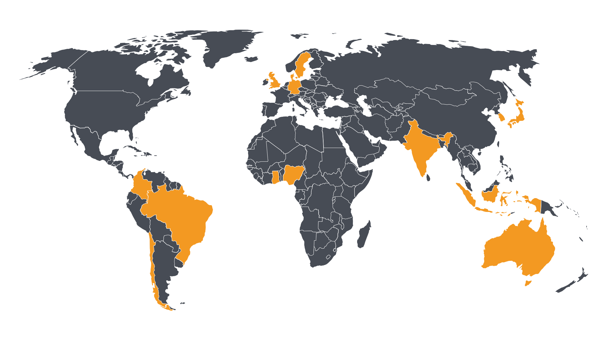 Map with countries that have signed the CTA colored in orange