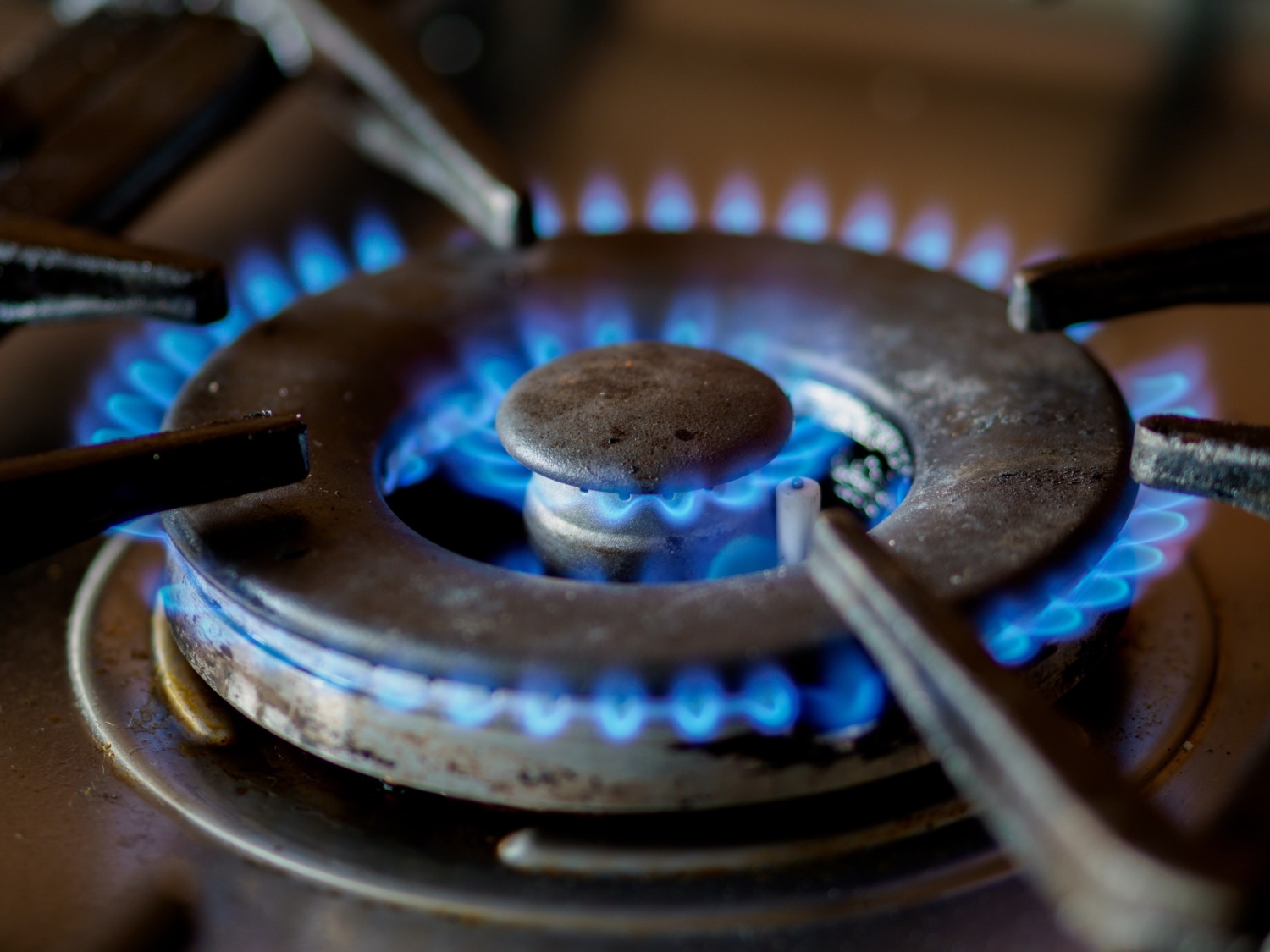 gas burner with blue flames
