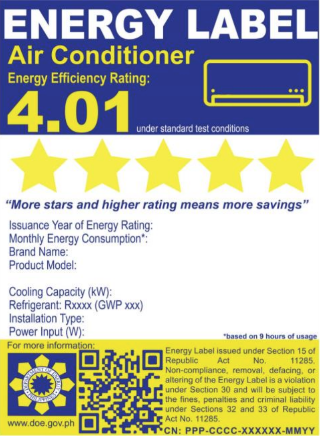 Philippine Energy Label with the number 4.01 and 5 stars