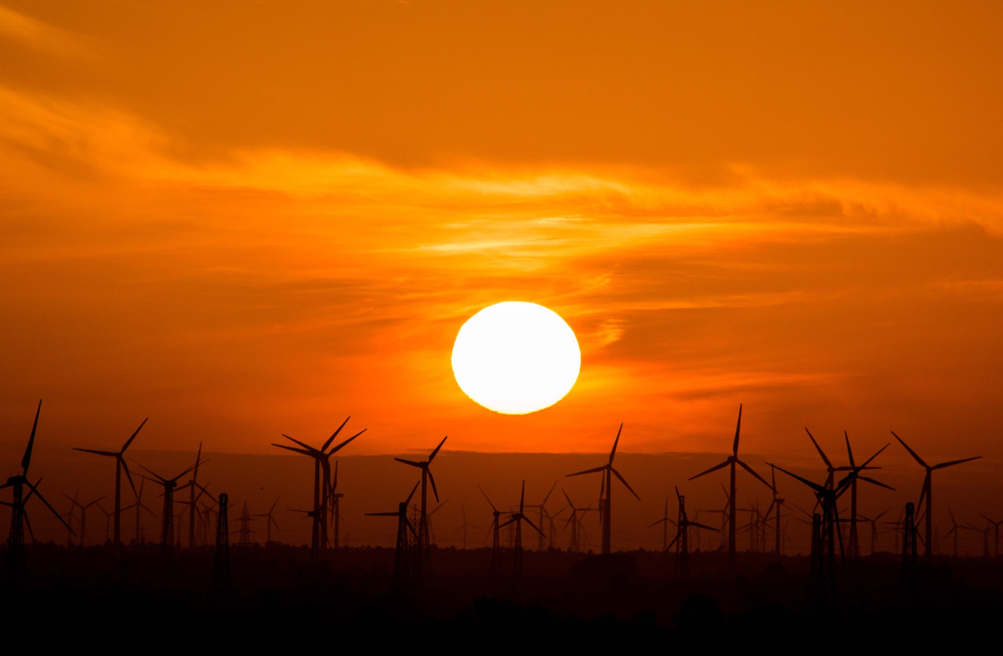 Wind farm during sunset