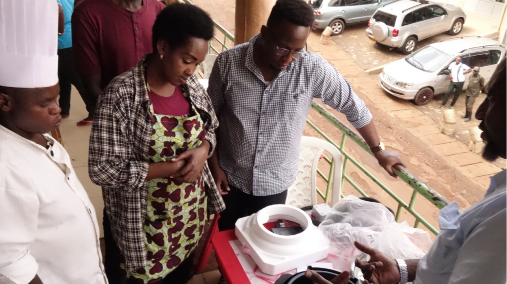 People look at an electric pressure cooker