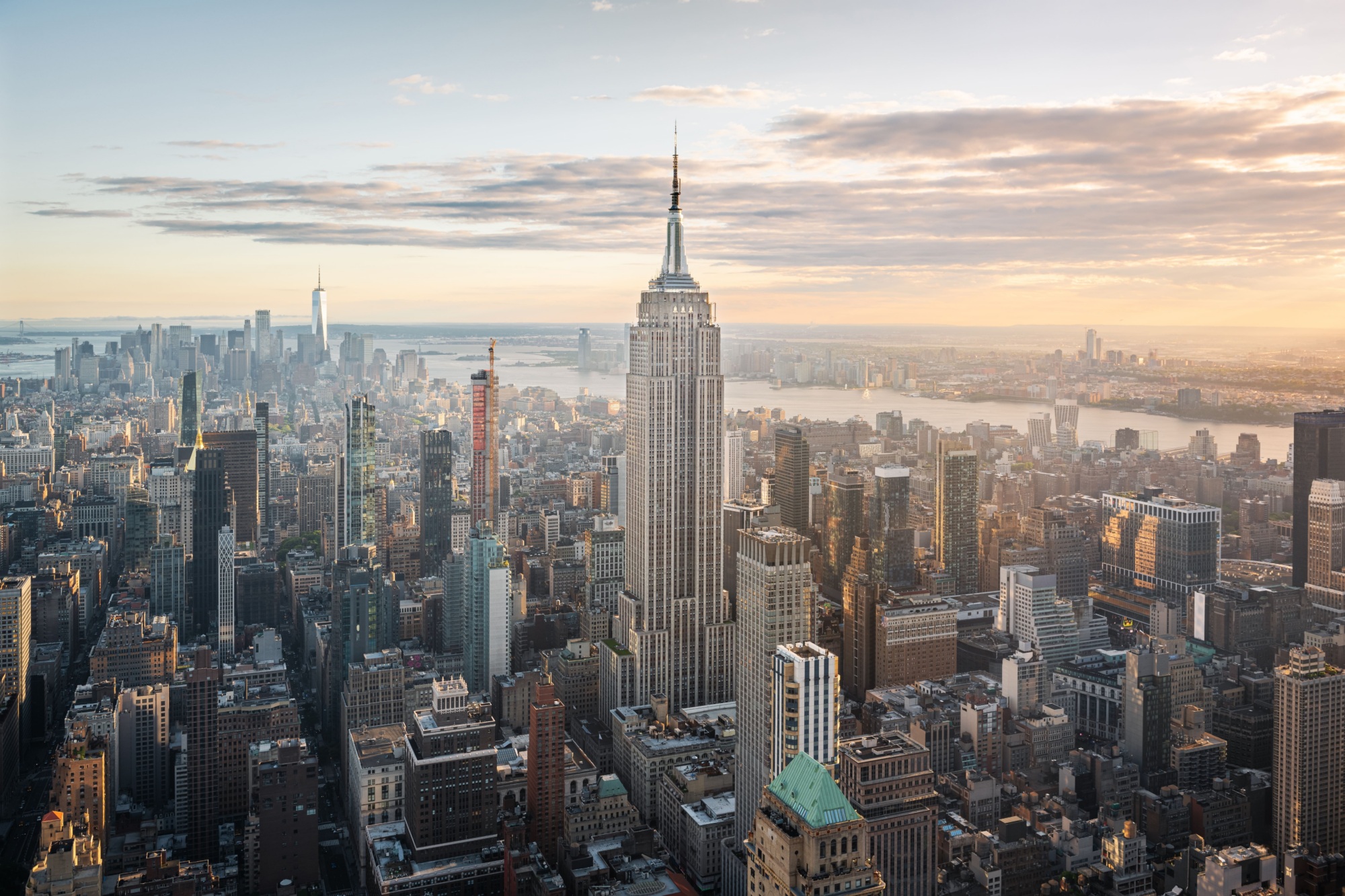Aerial view of the empire state building with the NYC skyline in the background